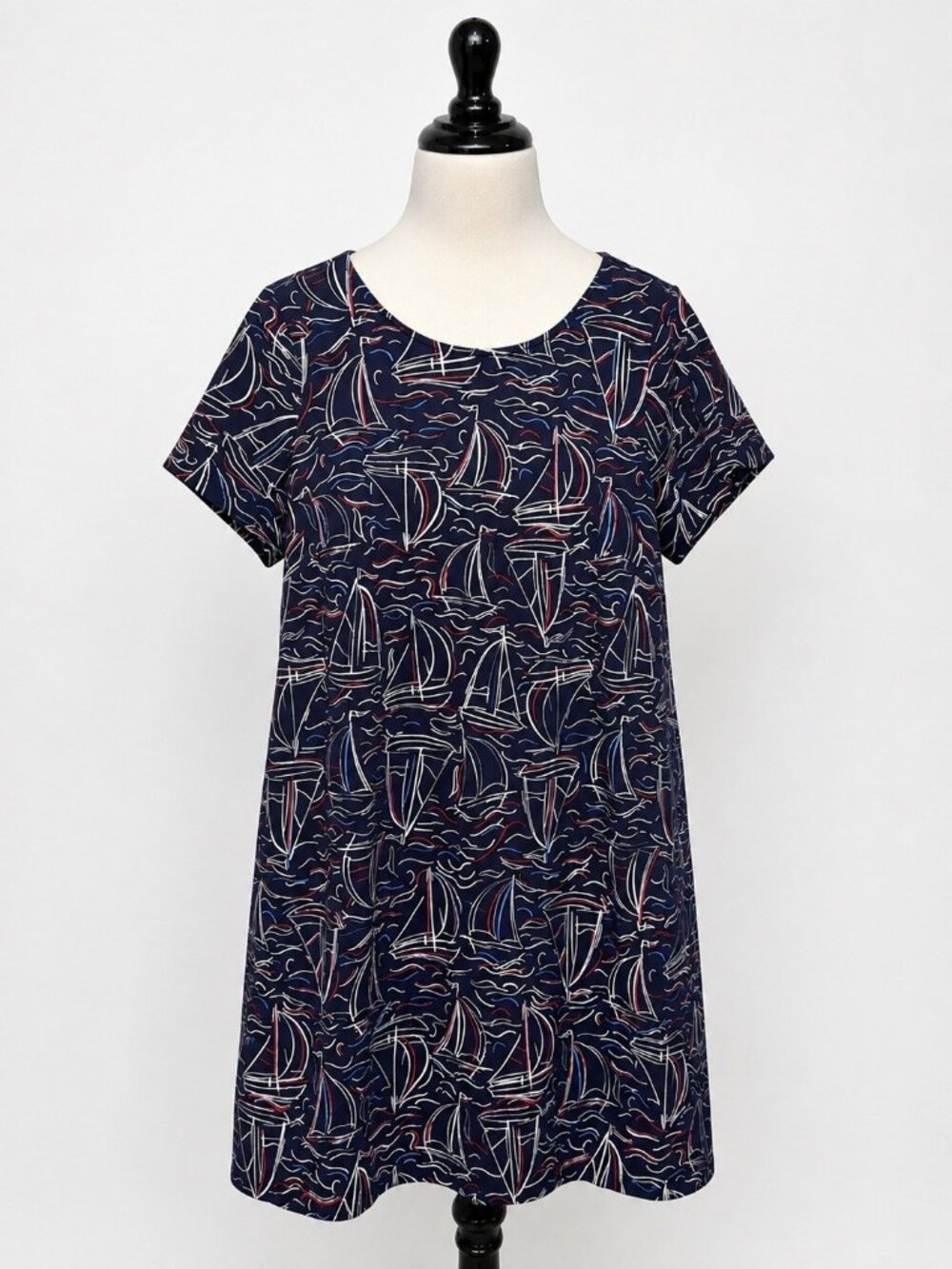 Talbots Navy Blue Nautical Sailboat Dress Red White & Blue Plus 2x New